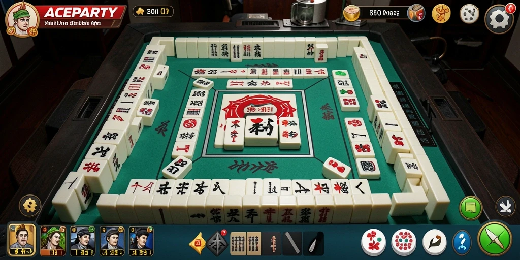 Tampilan gameplay ACEPARTY yang memukau dengan nuansa Mahjong yang kental.