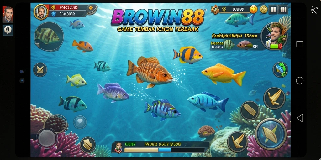 Screenshot gameplay BROWIN88 menampilkan aksi menembak ikan yang seru.