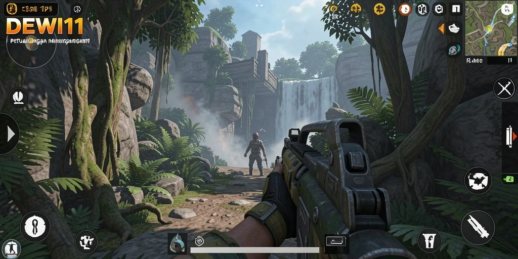 Tampilan gameplay DEWI11 dengan aksi menegangkan di medan perang.