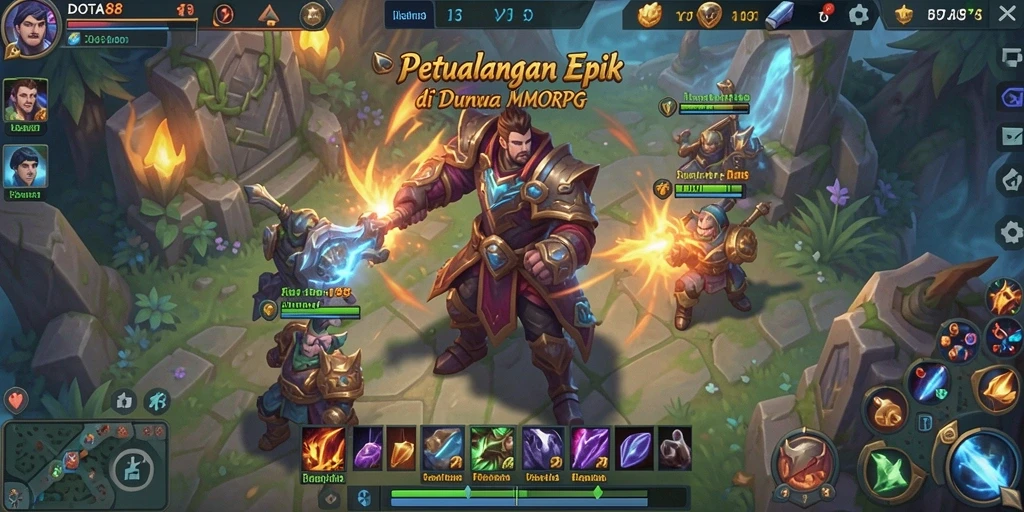 Tampilan dramatis gameplay DOTA88 di dunia MMORPG.