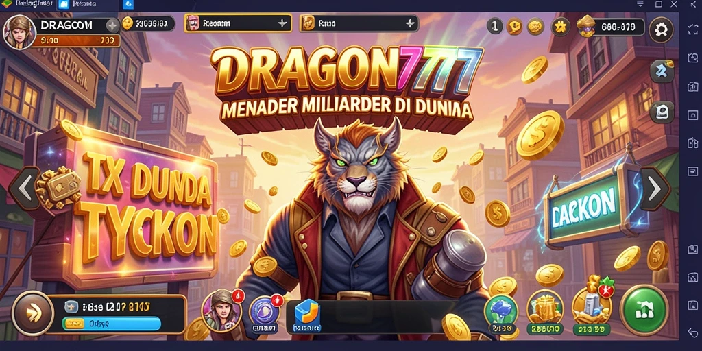 Screenshot utama DRAGON777 menampilkan aksi seru dalam pengelolaan bisnis Tycoon.