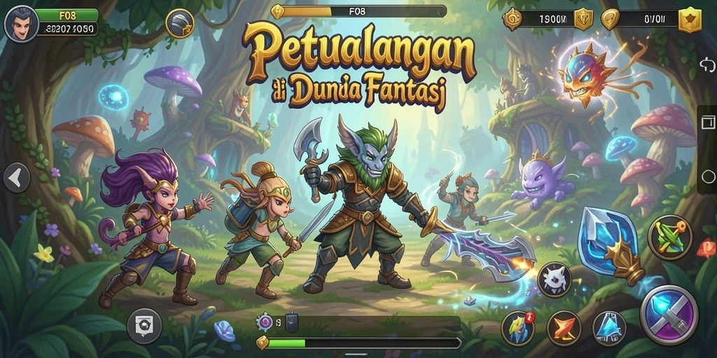 Tangkapan layar F08 menampilkan karakter utama dalam misi petualangan.