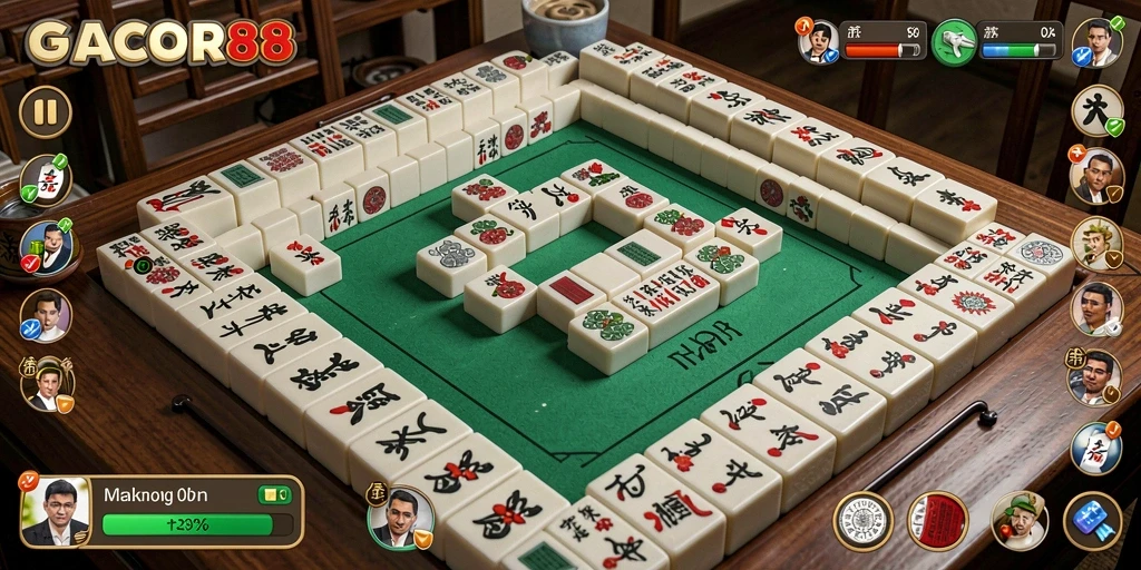 Tampilan gameplay GACOR88 yang menampilkan strategi Mahjong.