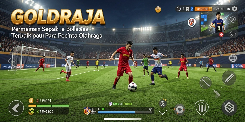 Tampilan gameplay seru dari GOLDRAJA menampilkan aksi sepak bola yang mendebarkan.