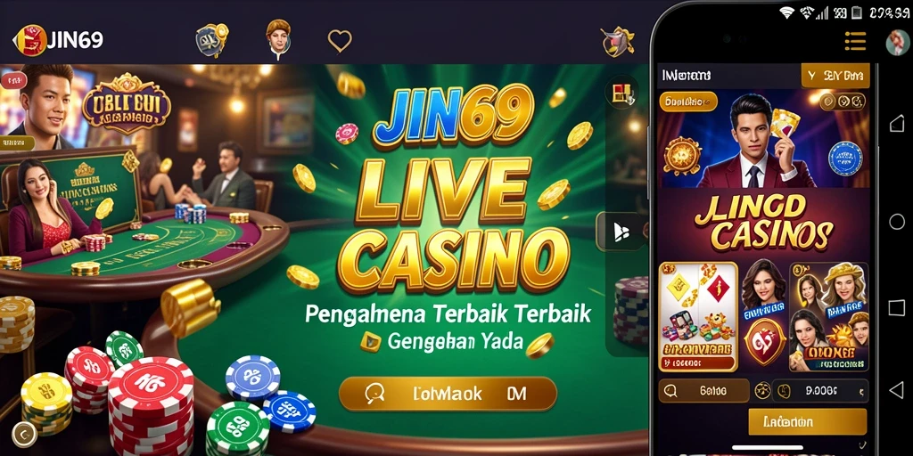 Screenshot gameplay Live Casino JIN69 dengan dealer dan pemain berinteraksi.