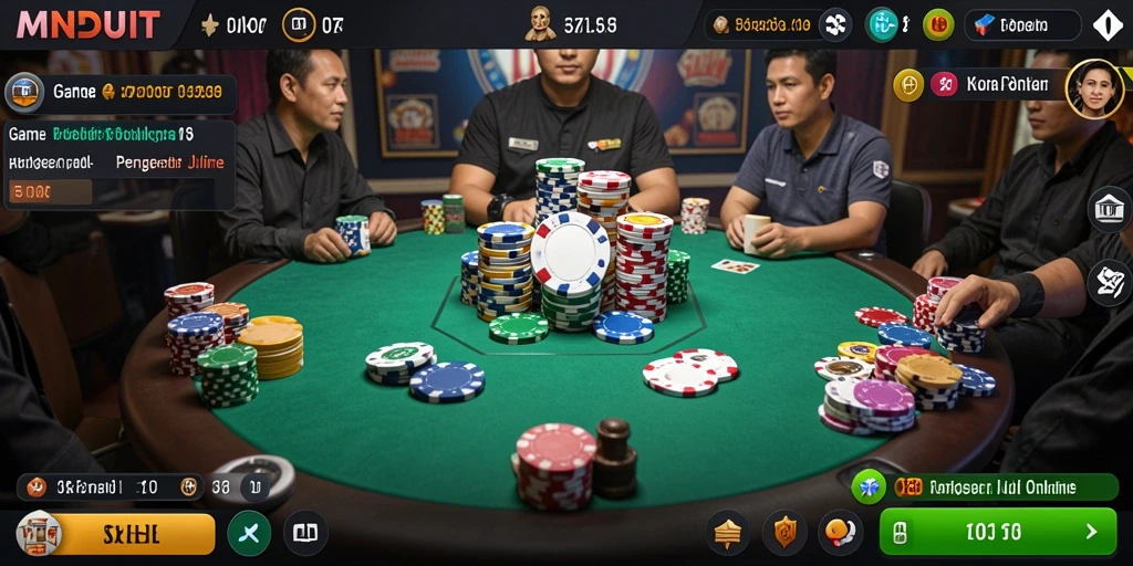 Gameplay mendebarkan di MNDUIT dengan teman-teman poker.