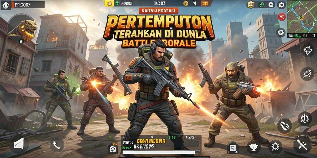 Tangkapan layar gameplay PRG007 menampilkan aksi seru dalam pertempuran Battle Royale.
