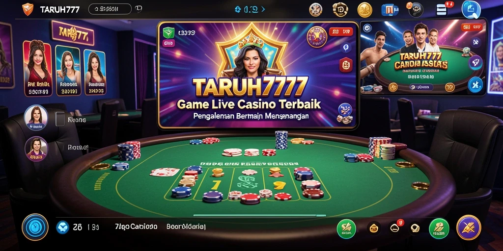 Screenshot TARUH777 menampilkan dealer langsung yang sedang beraksi dalam permainan Live Casino.